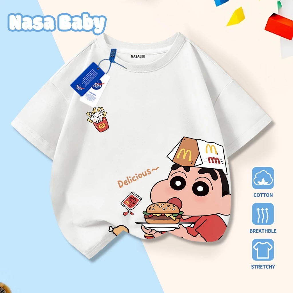 Áo thun in hình NASA Shinnosuke trẻ em Cotton thoáng khí, tay ngắn
