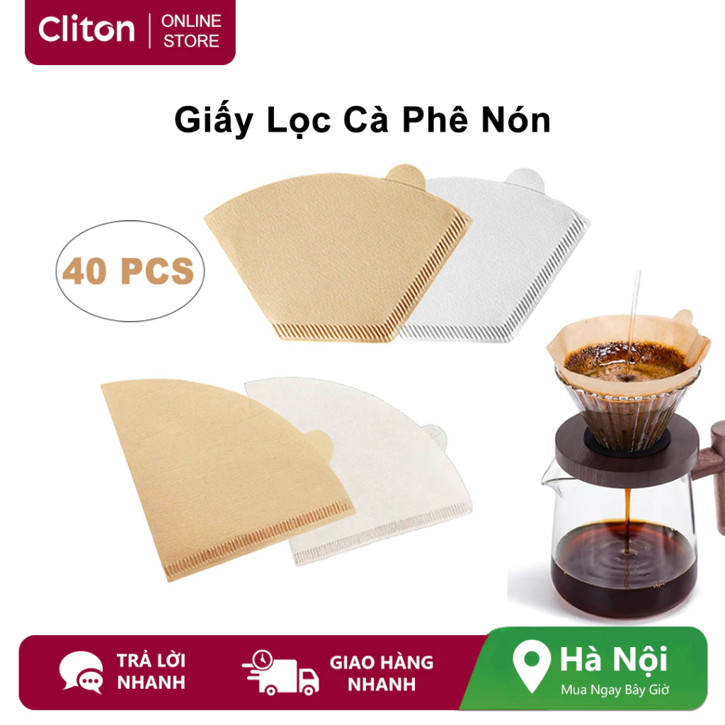 Cliton 40 Chiếc Giấy Lọc Cà Phê Nón, Lọc Cà Phê Dùng Một Lần, Giấy Nón Không Rỉ Tự Nhiên Tương Thích Với Ninja, Nhỏ Giọt Và Đổ Trên Máy Pha Cà Phê