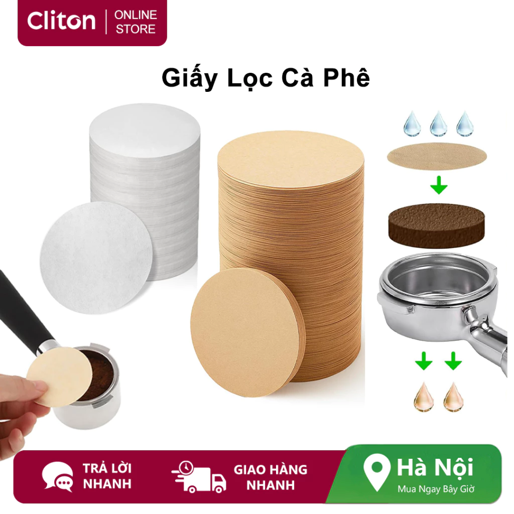 Cliton 100 Chiếc 51 / 53 / 58 mm Máy Cà Phê Expresso Portafilter Giấy Lọc / Giấy Lọc Dùng Một Lần / Giấy Lọc Bát Bột Tròn