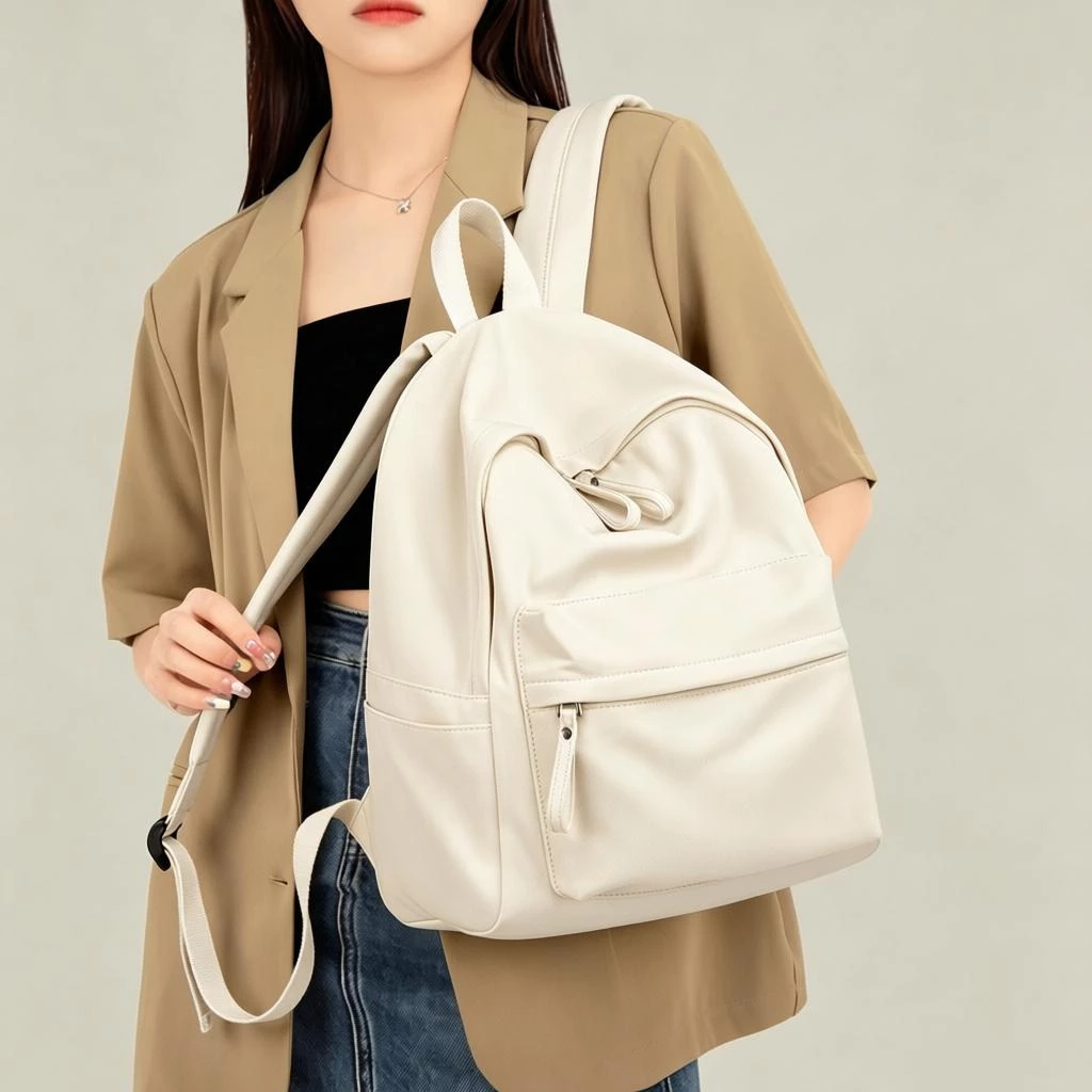 Ba Lô Cho Nữ Mới Màu Trơn Bagpack Túi Đi Học Chống Thấm Nước Sinh Viên Đại Học Gói Túi Đơn Giản Dung Tích Lớn Bagpack