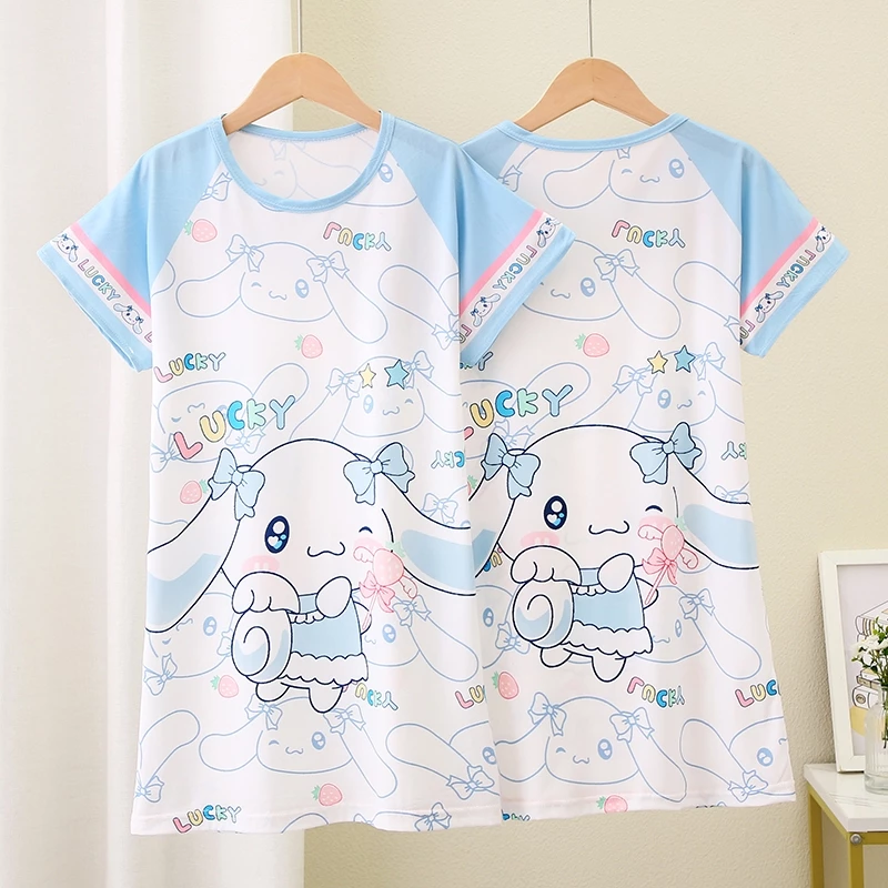 Váy ngủ nữ cổ tròn tay ngắn mặc tại nhà cho bé từ 12 - 13 tuổi