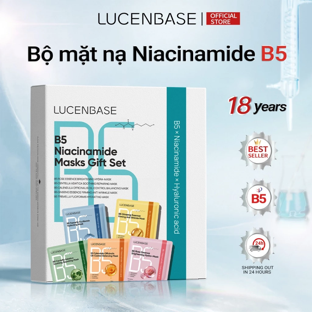 LUCENBASE B5 Niacinamide Mặt nạ Bộ quà tặng 10 chiếc Sửa chữa êm dịu Hydrating Dưỡng ẩm sâu Kiểm soát dầu Làm sáng da Mặt nạ Combo Authentic