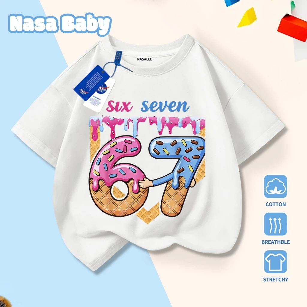 [Hàng có sẵn Giao hàng ngay lập tức] Áo thun in hình số 67 sáng tạo của NASA Cotton thoải mái thoáng khí cho trẻ em Áo ngắn tay