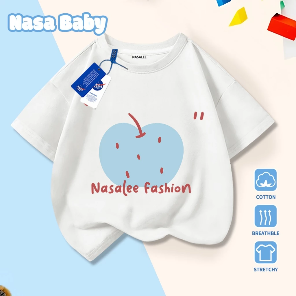 Áo thun Apple xanh in hình NASA, cotton, thoáng khí, thoải mái, ngắn tay cho trẻ em