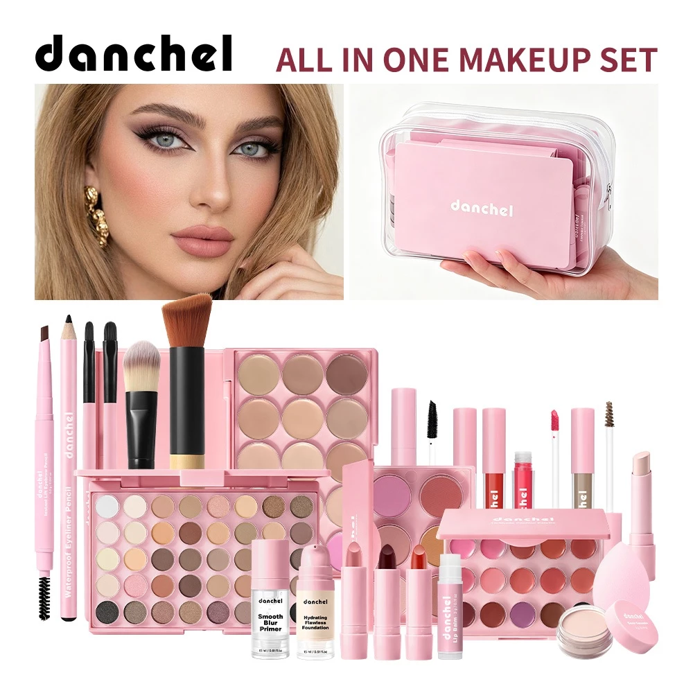 Danchel 25 Cái / bộ Bộ Trang Điểm Toàn Diện Toàn Diện Bộ Mỹ Phẩm Tất Cả Trong Một Kem Nền Che Khuyết Phấn Mắt Blush Son Môi Dụng Cụ Trang Điểm Có Túi Di Động Người Mới Bắt Đầu Quà Tặng Du Lịch Bộ Trang Điểm