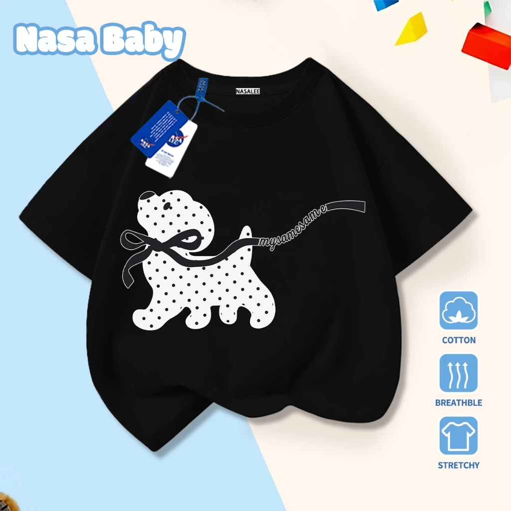 [Hàng có sẵn Giao hàng ngay lập tức] Áo thun in hình Polka Dot Puppy Cotton thoải mái thoáng khí cho trẻ em Áo ngắn tay