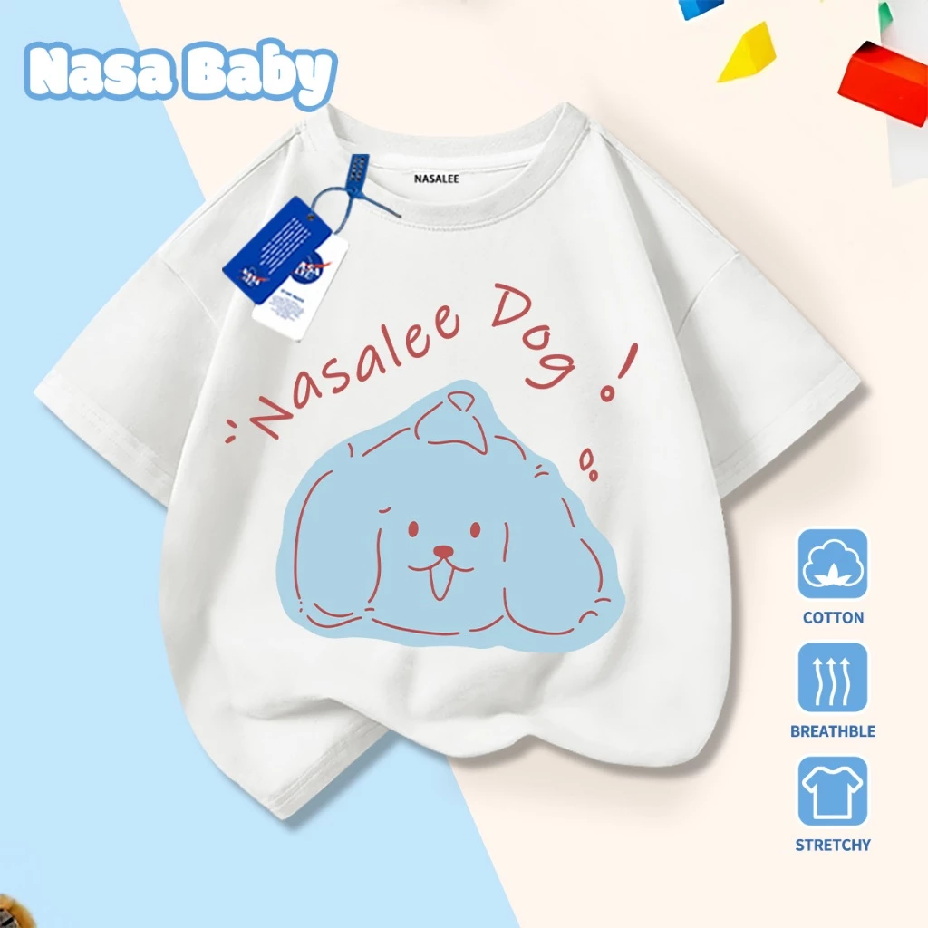 [Hàng có sẵn Giao hàng ngay lập tức] Áo thun in hình con chó con NASA Cotton thoải mái thoáng khí cho trẻ em Áo ngắn tay