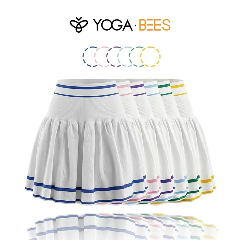 YOGA BEES Sọc Cầu Vồng Xếp Ly Quần Short Cao Cấp Tích Hợp Váy Golf Thể Thao 6 Màu