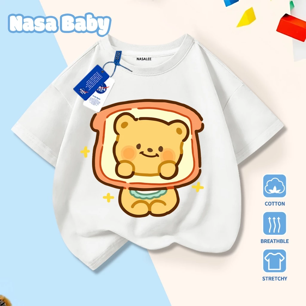 [Hàng có sẵn Giao hàng ngay lập tức] Áo thun in hình gấu bơ NASA Cotton thoải mái thoáng khí cho trẻ em Áo ngắn tay
