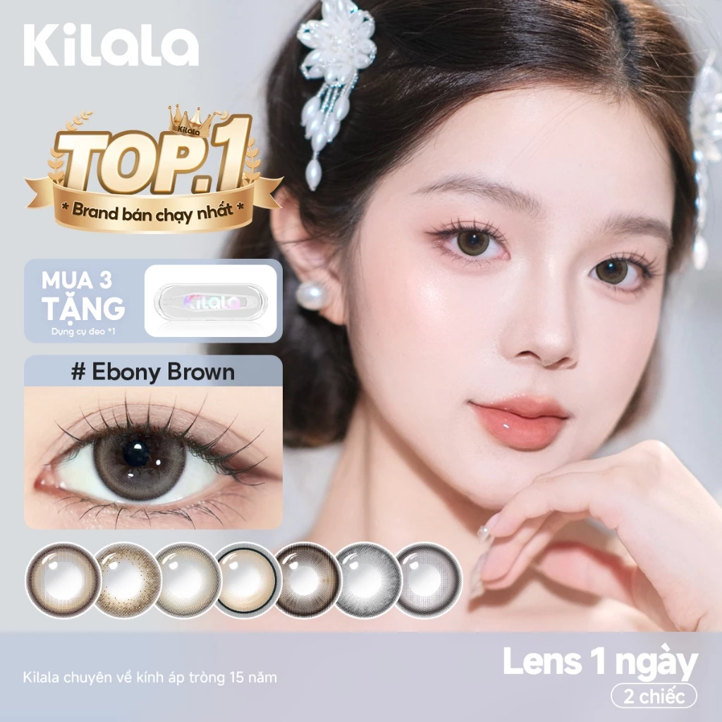 【Livestream】Kính áp tròng Kilala lens 1 ngày màu xám  DIA 14.0-14.5mm Ice Peach Grey/Gifted Grey  lens cận có độ ( 0-7 ) [ 2 chiếc ]