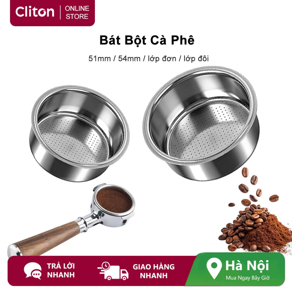 Giỏ Portafilter cà phê Espresso Cliton 51mm, Bộ lọc mịn cà phê bằng thép không gỉ hai lớp, Phụ kiện máy pha cà hai cốc Espresso cho máy pha cà phê Portafilter