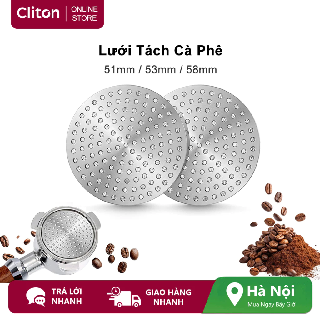 Màn hình Cliton 51mm / 53mm / 58mm Espresso Puck hai lớp Lưới cà phê bằng thép không gỉ Phụ kiện lọc có thể tái sử dụng cho giỏ Portafilter