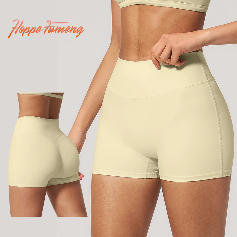 [Hoppe Fumeng] Quần short yoga màu trơn nâng eo cao và hông cho nữ
