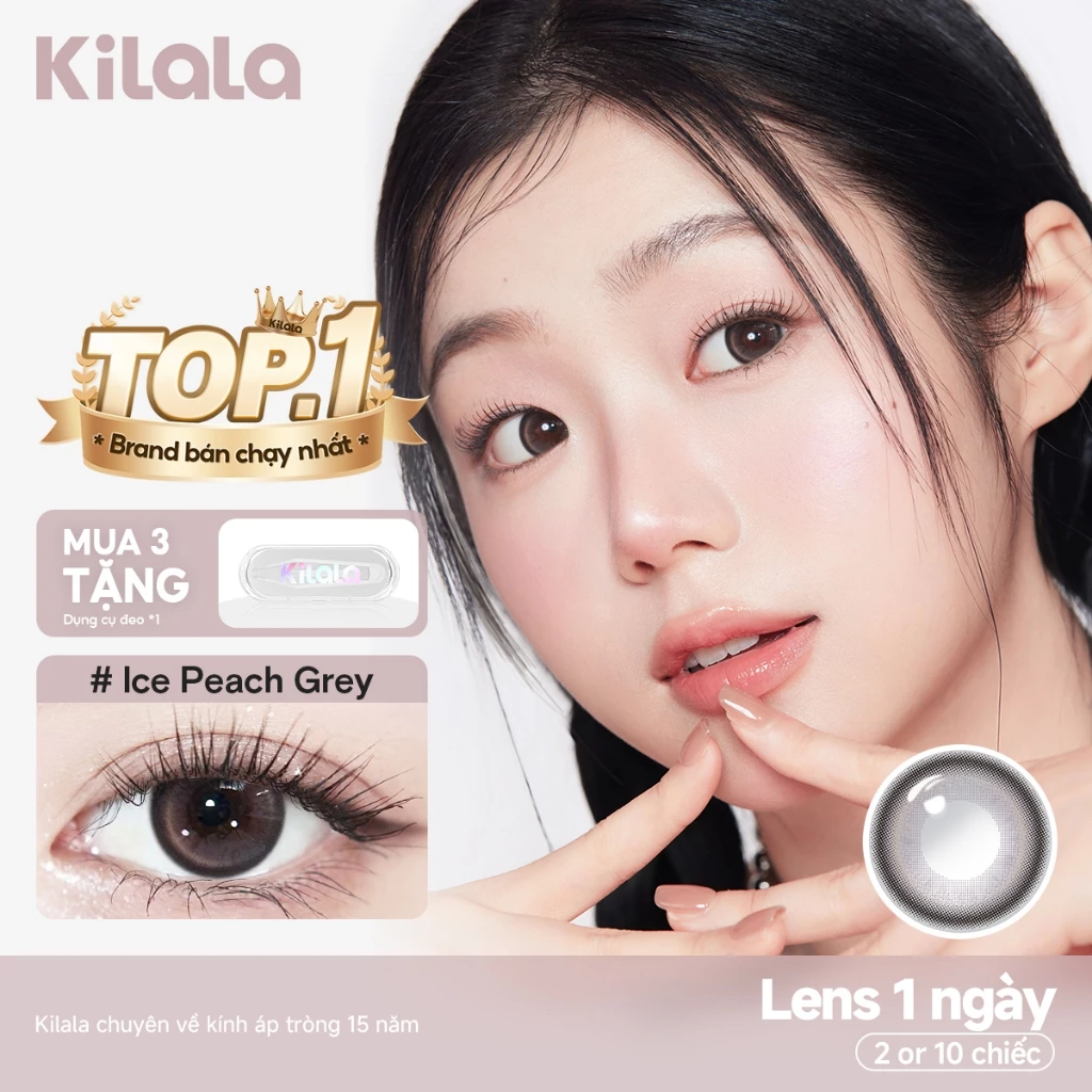 Kính áp tròng Kilala lens 1 ngày màu xám Ice Peach Grey ,Honey Choco,Amber Rose DIA 14.5mm có độ (0-7) 10 chiếc & 2 chiếc