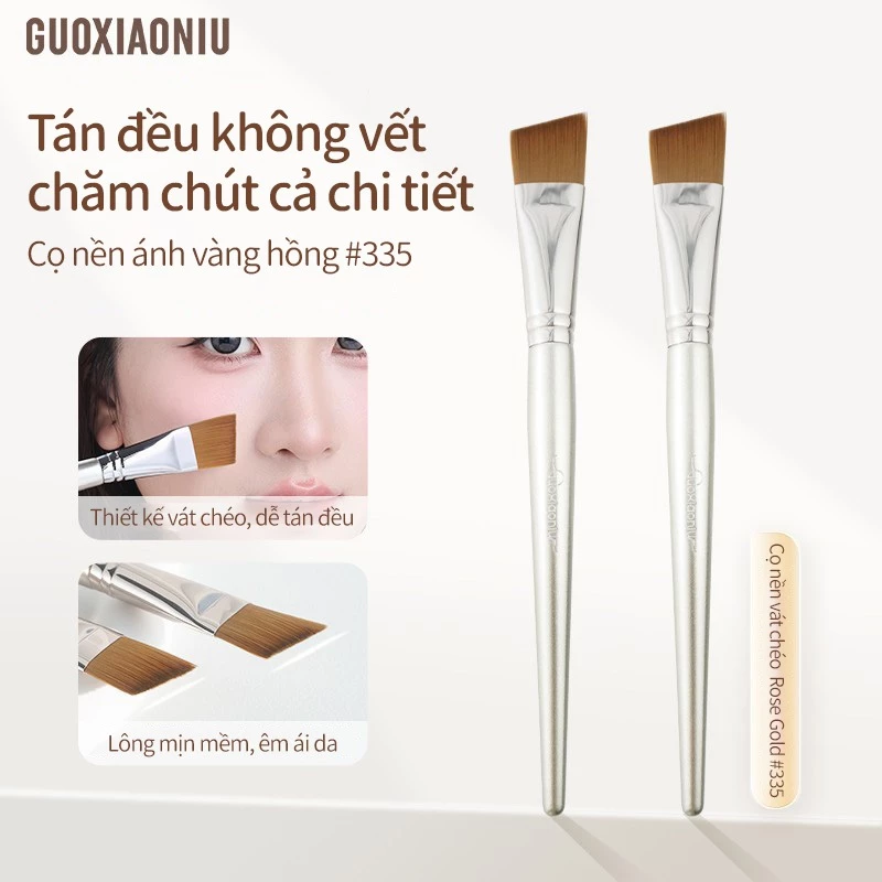 GUOXIAONIU Vàng hồng #335 Bàn chải nền góc cạnh Bàn chải trang điểm đầu phẳng cho ứng dụng đế và che khuyết điểm liền mạch