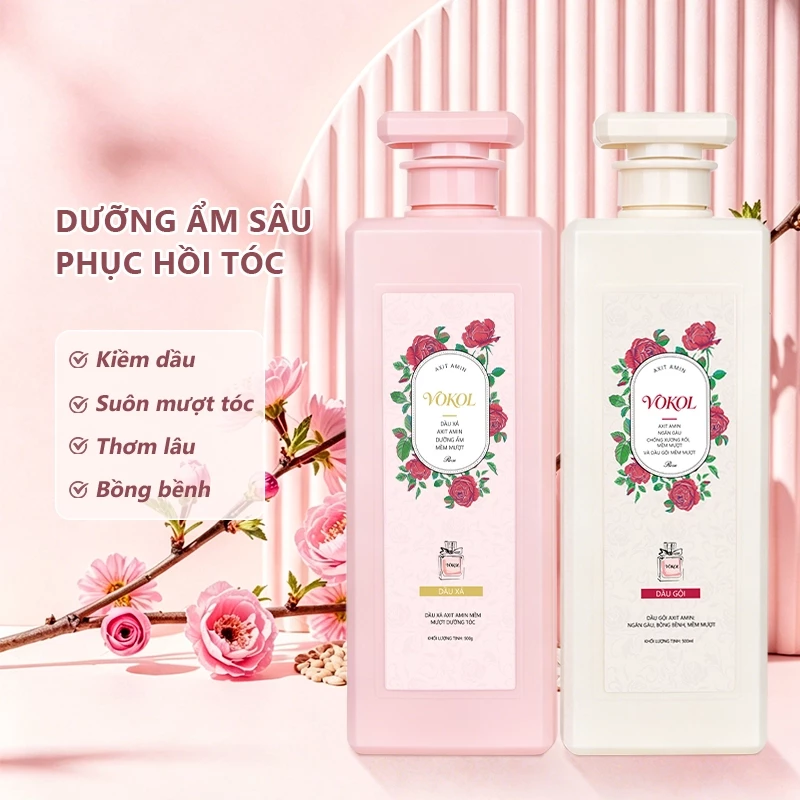 Dầu gội và dầu xả hương thơm VOKOL-800ml có nhiều tác dụng trong việc sửa chữa tóc xoăn và làm mịn tóc