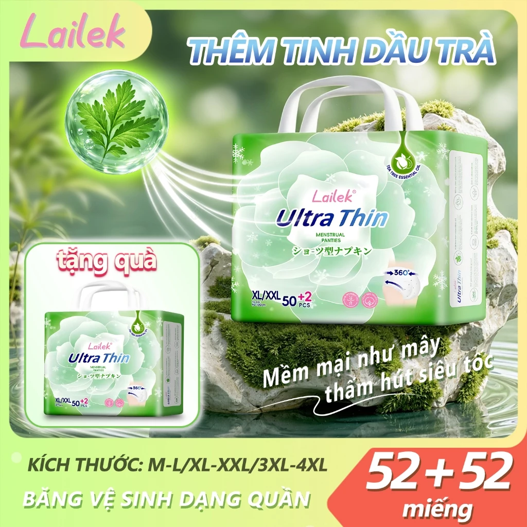 Bäng ve sinh dang quàn Lailek 104 Miếng Siêu Thấm Hút , mềm mại, thấm hút, thoải mái và tiện lợi