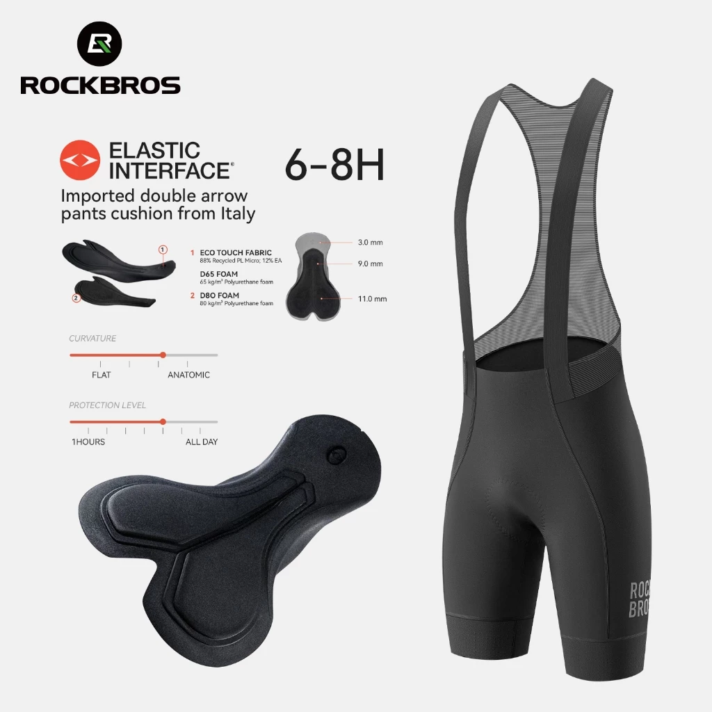 Yếm Quần Short Xe Đạp Đường Bộ Nam ROCKBROS Đệm 3D Chống Sốc Co Giãn 4 Chiều Thoáng Khí Nhanh Khô Phản Quang Siêu Nhẹ MTB