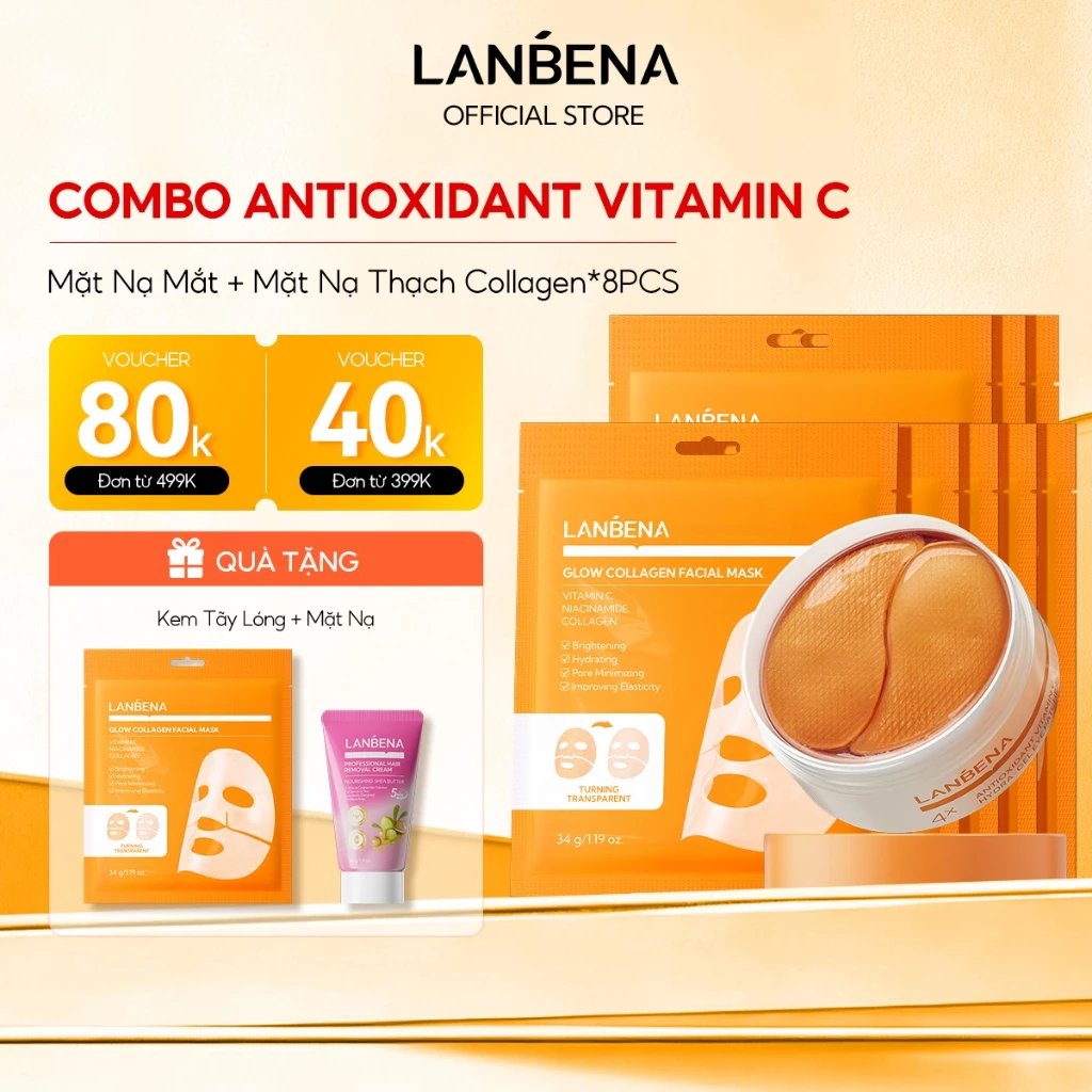 LANBENA 8 CÁI Mặt Nạ Thạch Mặt nạ Collagen phát sáng  (34g)+ Mặt nạ mắt Hydra-Gel Peptide