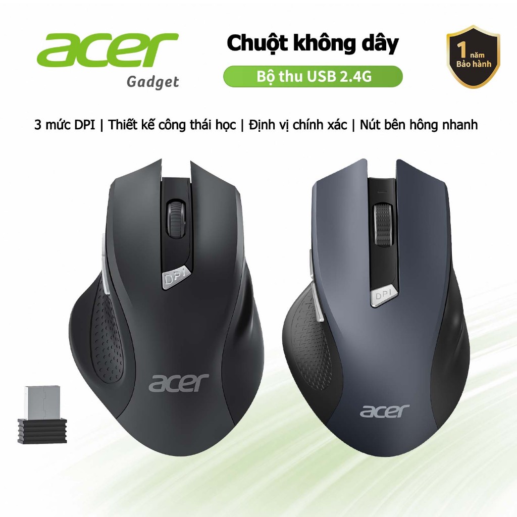 Acer Chuột không dây cuộn siêu nhanh Chuột máy tính 2.4GHz Công thái học không…
