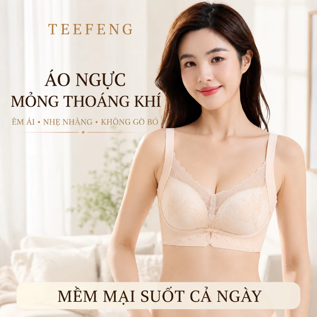 TEEFENG Áo Ngực Nữ Ren Mỏng Không Gọng Siêu Nhẹ Thoáng Khí Đệm Su Đúc Êm Ái