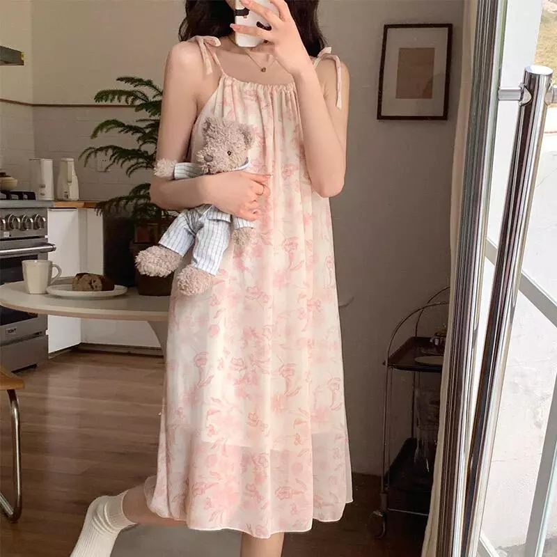 Đầm ngủ dây mảnh mùa hè - Chất liệu cotton thoáng mát, phong cách tối giản thanh lịch (Đồ mặc nhà nữ tính)