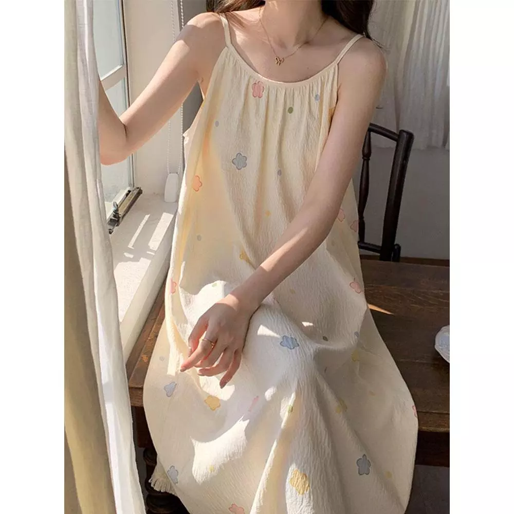 【Váy Cotton Lanh】Váy Ngủ Dáng Dài Mùa Hè Mới Nhất – HOT TREND INS – Thiết Kế Dây Mảnh Nữ Tính – Chất Mềm, Thoáng Mát – Đồ Mặc Nhà, Đi Ngủ Cực Dễ Chịu