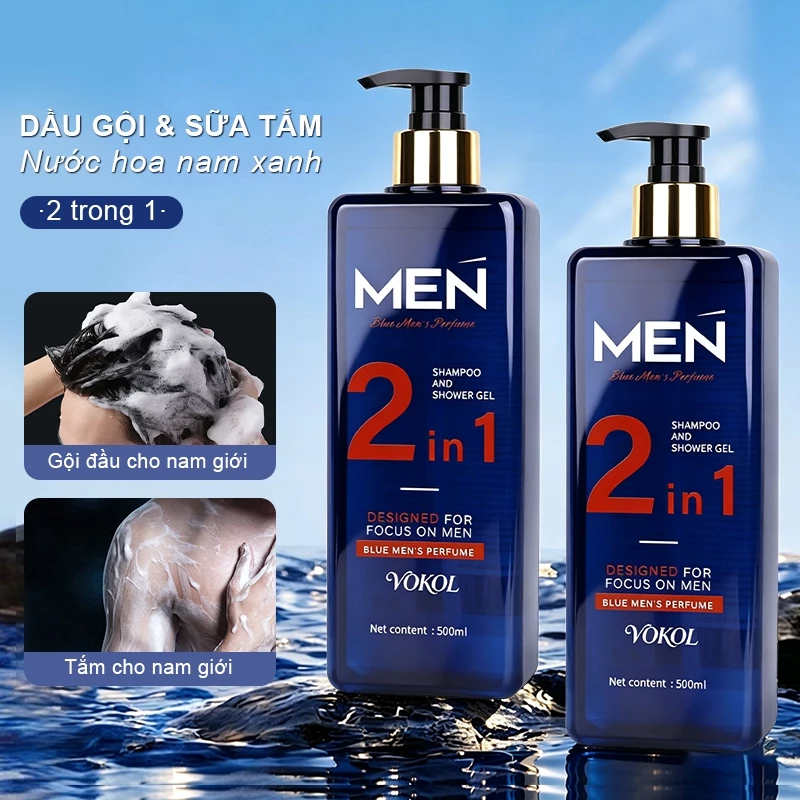 Sữa tắm và dầu gội 2 trong 1 của VOKOL-Men làm sạch da và để lại hương thơm lâu dài trên tóc
