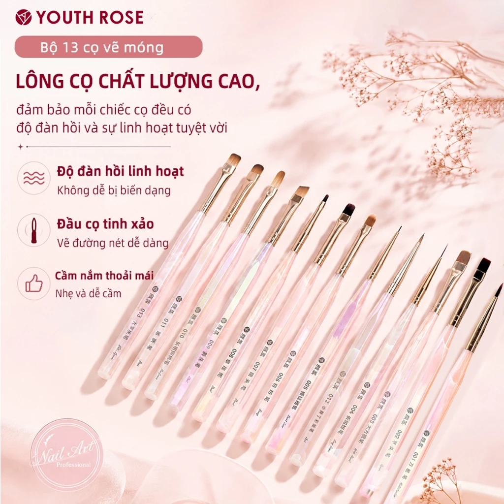 YouthRose Nail Art Tool Set 13PCS Bộ Cọ Nail Chuyên Dụng Cho Salon Và Người Mới Bắt Đầu Kèm Cốc Pha Gel Và Bình Đựng Dung Dịch Cọ Vẽ, Cọ Đắp Gel, Cốc Pha Gel, Bình Rửa Cọ Nail Art Tool Set Chuyên Nghiệp