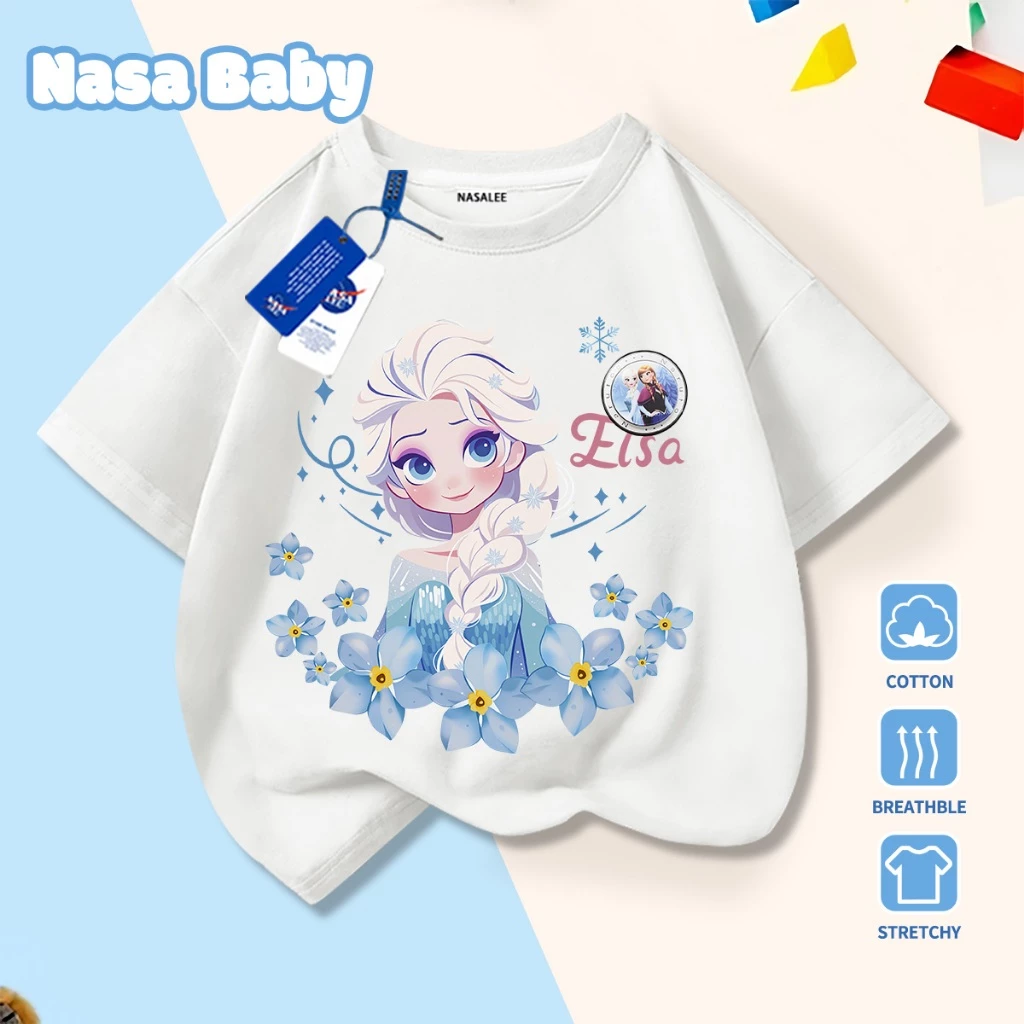 [Hàng có sẵn Giao hàng ngay lập tức] Áo thun in hình công chúa NASA Elsa Cotton thoải mái thoáng khí cho trẻ em Áo ngắn tay