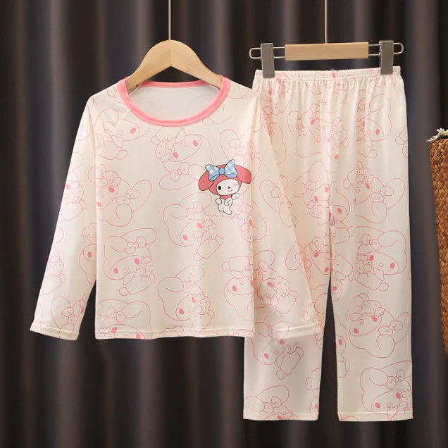 Bộ đồ ngủ Kuromi phong cách công chúa màu hồng Phòng máy lạnh Mặc đồ ngủ rộng rãi Trẻ em bé gái Phù hợp cho trẻ em từ 3-15 tuổi