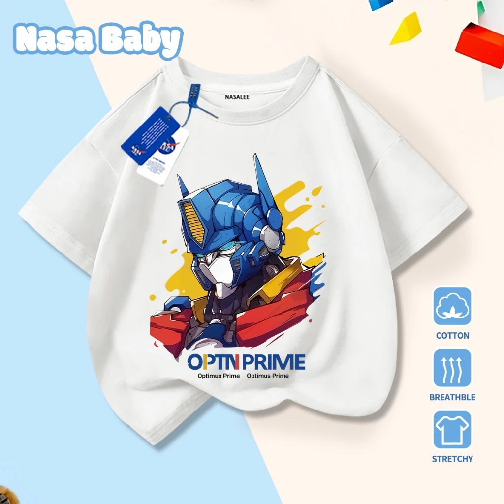 [Hàng có sẵn Giao hàng ngay] Áo thun in hình Optimus Prime Cotton thoải mái thoáng khí cho trẻ em ngắn-