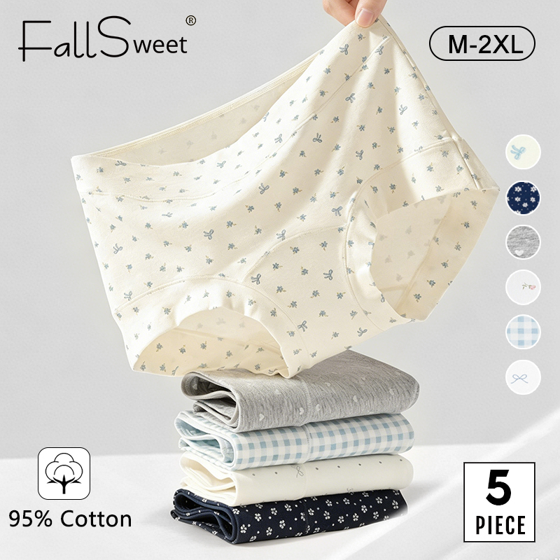 FallSweet Set 5 Nữ Boxer Hoa Quần Lót Cotton Giữa Tầng Thoải Mái Quần Mềm Mại…