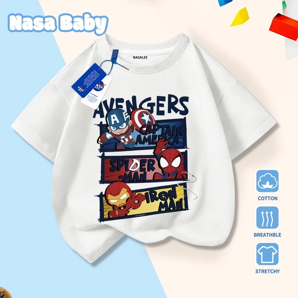 [Hàng có sẵn Giao ngay] Áo thun trẻ em NASA Cat Captain America, Iron Man, Người Nhện Cotton thoáng khí, thoải mái, tay ngắn