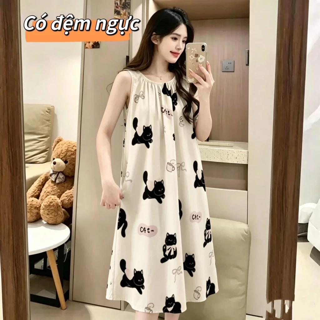 【Có độn ngực】Bộ đồ ngủ nữ mới xuân hè 2026: Áo cổ tròn dễ thương, chất cotton mềm mại, in họa tiết ngọt ngào, thiết kế đơn giản dáng rộng thoải mái【mặc nhà hay đi chơi đều xinh】