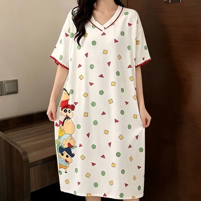 【Mẫu mới hè 2026】Đầm ngủ nữ tay ngắn phong cách đơn giản - Chất cotton mây dài vừa, form rộng thoải mái - Đồ mặc nhà mát mẻ, dễ chịu