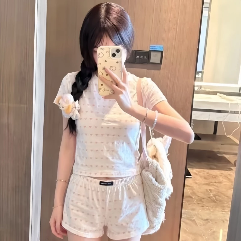 【Mã giảm giá-MI3PF738】Bộ đồ ngủ nữ phong cách ins - Họa tiết hoạt hình dễ thương - Mẫu mới hè 2026 - Tay ngắn, mặc nhà ký túc xá cho nữ sinh