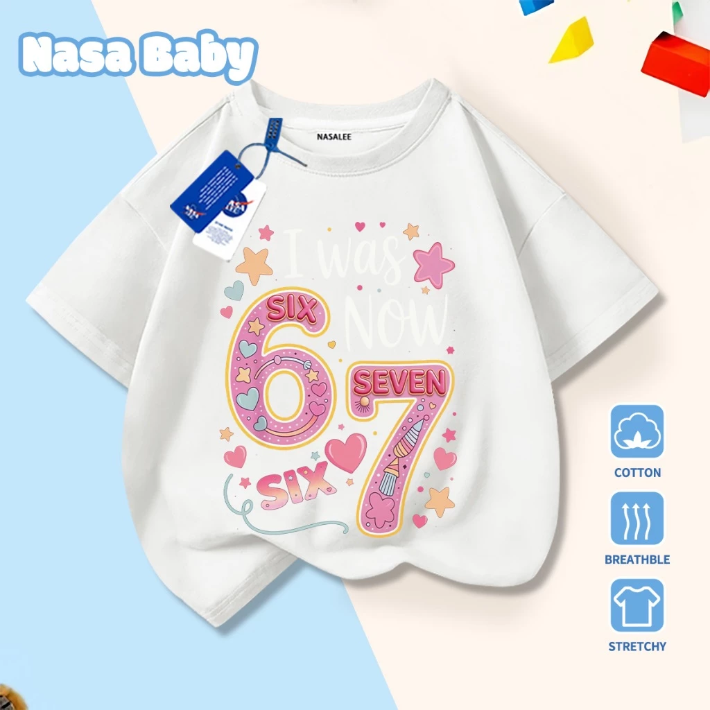 [Hàng có sẵn Giao hàng ngay lập tức] Áo thun in hình số 67 sáng tạo của NASA Cotton thoải mái thoáng khí cho trẻ em Áo ngắn tay