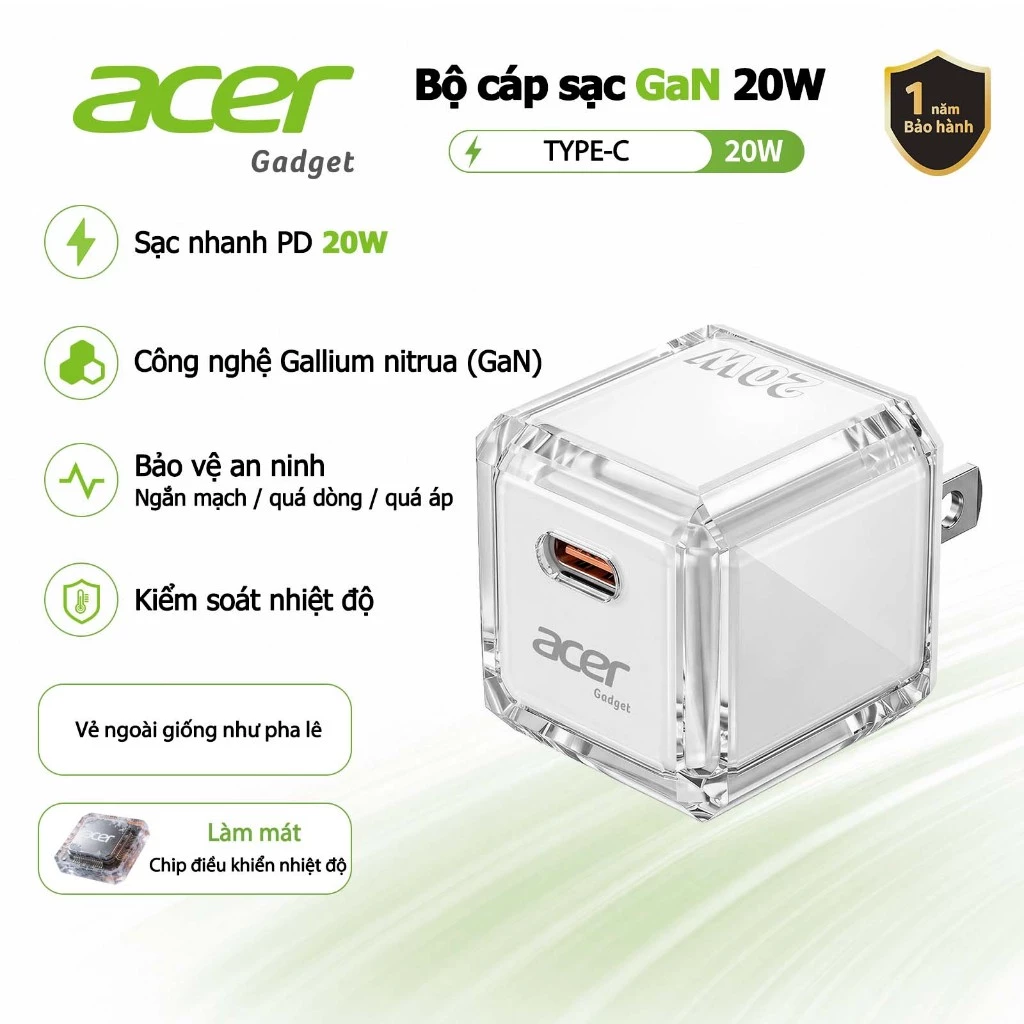 Acer gadget Bộ sạc GaN USB C 20W nhanh Type-C 35W Củ sạc nhanh USB 67W PD 65W Power Adapter Sạc điện cho Không Nóng Máy An Toàn Ổn Định cho iP 11-17 Samsung Pad