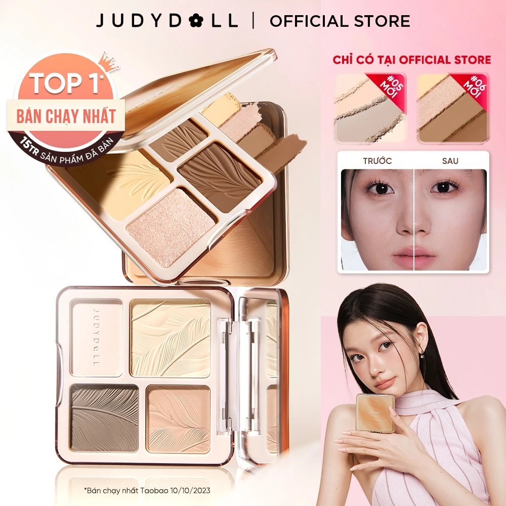 Bảng Phấn Tạo Khối Bắt Sáng 4 Ô JUDYDOLL Highlight & Contour Palette Mỏng Mịn Dễ tán Chuẩn màu 3D Lâu trôi 9g