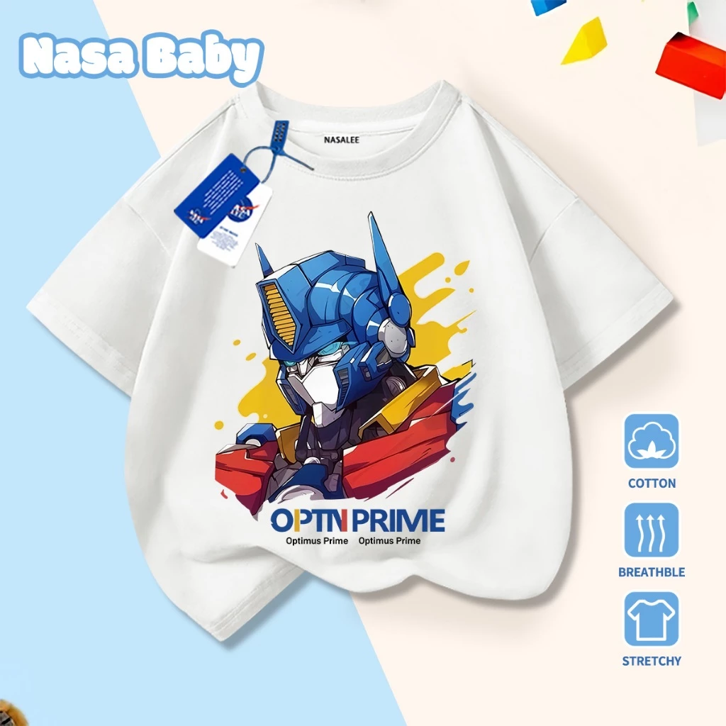 [Hàng có sẵn Giao hàng ngay] Áo thun in hình Optimus Prime Cotton thoải mái thoáng khí cho trẻ em ngắn-