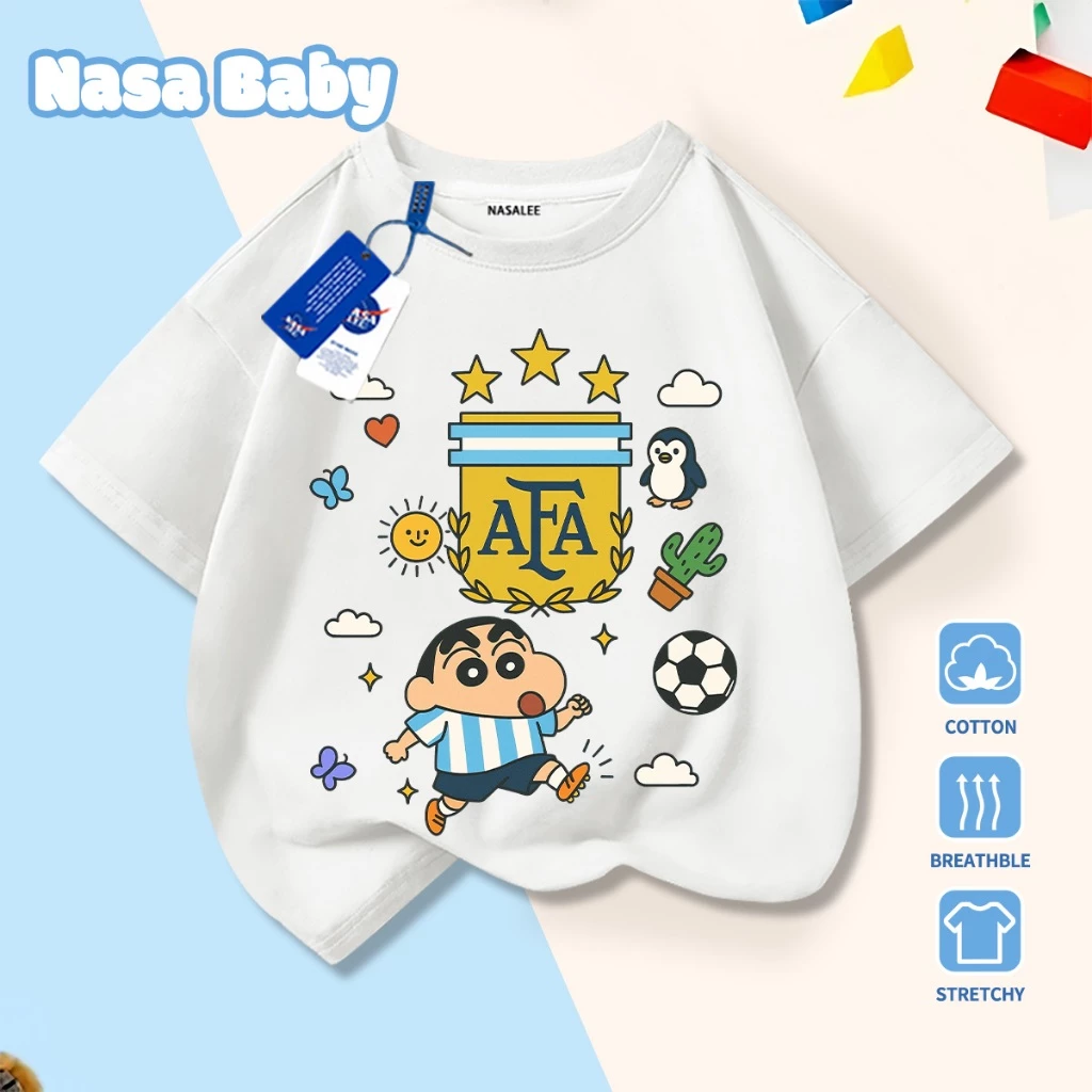 [Hàng có sẵn Giao hàng ngay lập tức] Áo thun in hình NASA Argentina Shin-Chan Cotton thoải mái thoáng khí cho trẻ em ngắn @ -