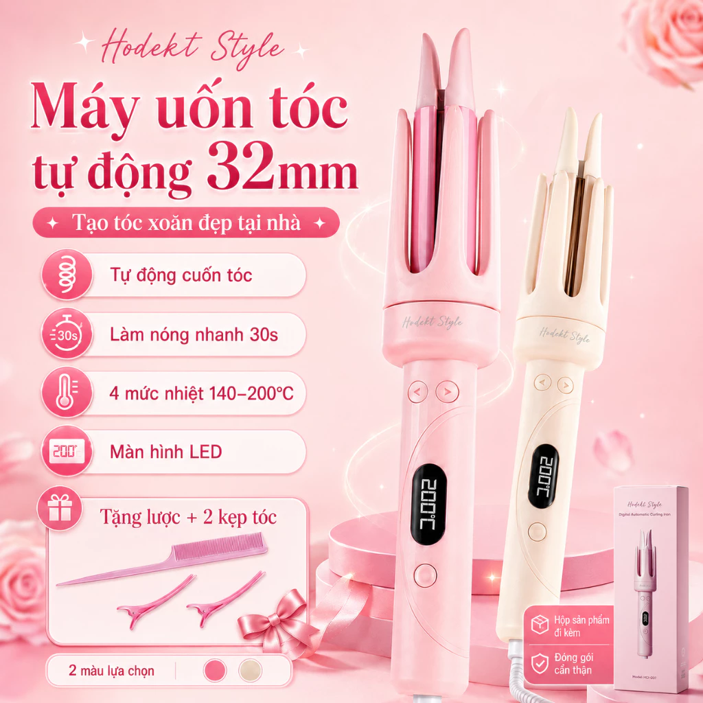 Máy Uốn Tóc Tự Động Thông Minh HODEKT 150 Triệu Ion Âm Màn Hình Kỹ Thuật Số Làm Nóng Nhanh 30Giây
