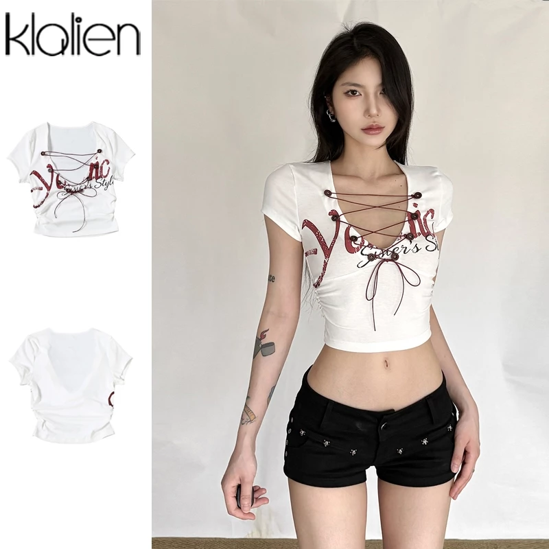 Klalien Gợi Cảm Rỗng In Hình Tách Áo Sơ Mi Ban Nhạc Thiết Kế Mỏng Thoáng Mát Nữ Mùa Hè Y2K Cay Cô Gái Phong Cách