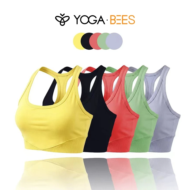 Áo ngực thể thao vest đua xe nhiều màu, tập luyện hỗ trợ vừa phải và áo crop top yoga