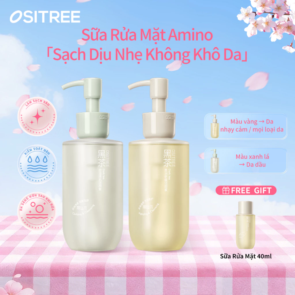 Ositree Sữa rửa mặt Trà đen Axit amin Làm sạch sâu Kiểm soát dầu lỗ chân lông 150ml