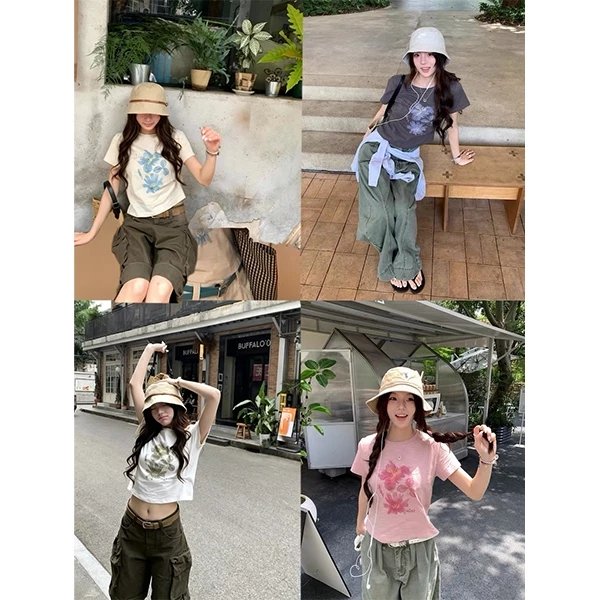 [Seeyou studio] Áo thun ngắn tay in hoa cổ điển dành cho nữ 6218
