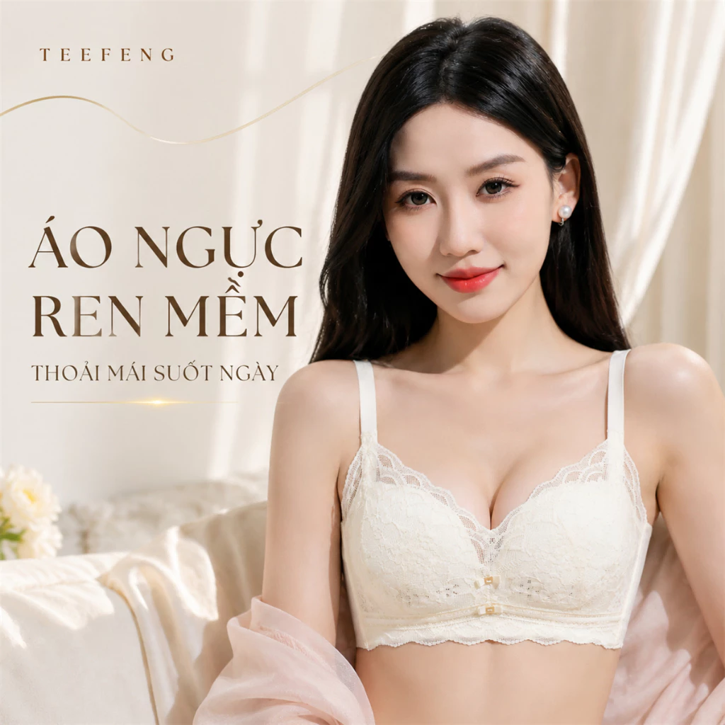 TEEFENG Áo Ngực Nữ Không Gọng Phối Ren Cúp Mềm Thoáng Khí Nâng Đỡ Tự Nhiên Mặc Hằng Ngày