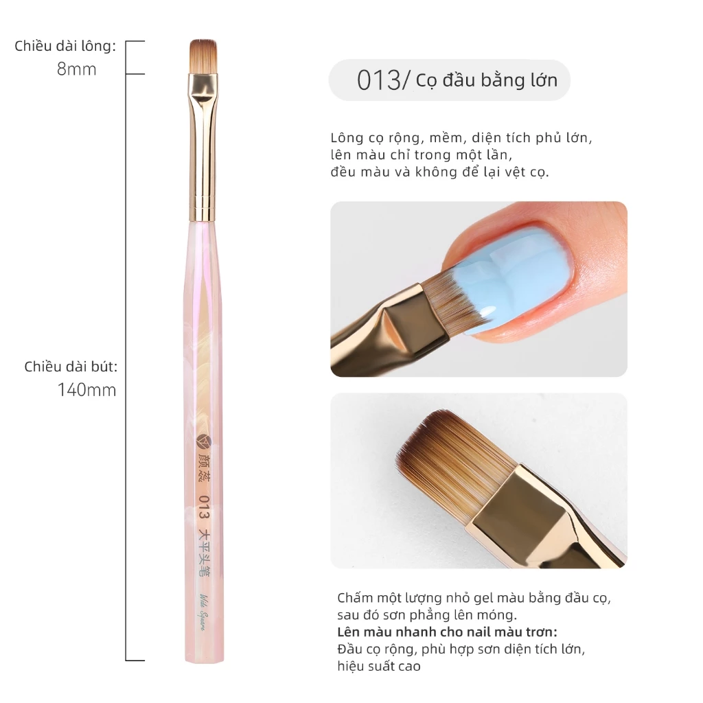 YouthRose 013 Cọ Đầu Bằng Lớn Chuyên Nghiệp Cọ Đắp Gel Builder Gel Poly Gel Nail Art Brush Cho Salon