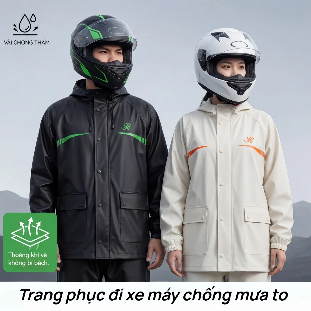 Bộ áo mưa chống nước mật độ cao JBEE có dải phản quang Unisex Áo mưa xe máy mưa nặng